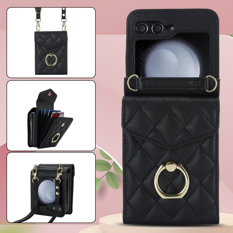 For Samsung Galaxy Z Flip6 Diamond Lattice RFID Card Slot Phone Case with Ring Holder(Black) - Galaxy Z Flip6 5G Cases by buy2fix | Online Shopping UK | buy2fix