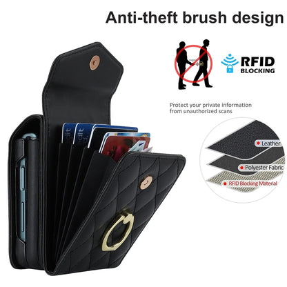 For Samsung Galaxy Z Flip6 Diamond Lattice RFID Card Slot Phone Case with Ring Holder(Black) - Galaxy Z Flip6 5G Cases by buy2fix | Online Shopping UK | buy2fix