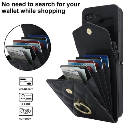 For Samsung Galaxy Z Flip6 Diamond Lattice RFID Card Slot Phone Case with Ring Holder(Black) - Galaxy Z Flip6 5G Cases by buy2fix | Online Shopping UK | buy2fix