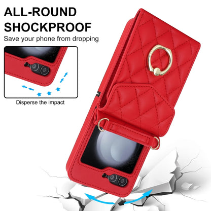 For Samsung Galaxy Z Flip6 / Flip7 FE Diamond Lattice RFID Card Slot Phone Case with Ring Holder(Red) - Galaxy Z Flip6 5G Cases by buy2fix | Online Shopping UK | buy2fix