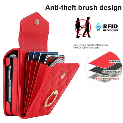 For Samsung Galaxy Z Flip6 / Flip7 FE Diamond Lattice RFID Card Slot Phone Case with Ring Holder(Red) - Galaxy Z Flip6 5G Cases by buy2fix | Online Shopping UK | buy2fix