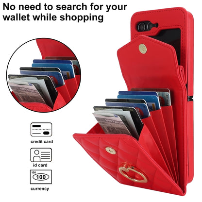 For Samsung Galaxy Z Flip6 / Flip7 FE Diamond Lattice RFID Card Slot Phone Case with Ring Holder(Red) - Galaxy Z Flip6 5G Cases by buy2fix | Online Shopping UK | buy2fix