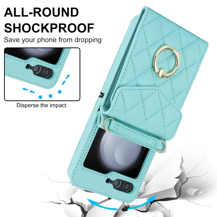 For Samsung Galaxy Z Flip6 / Flip7 FE Diamond Lattice RFID Card Slot Phone Case with Ring Holder(Green) - Galaxy Z Flip6 5G Cases by buy2fix | Online Shopping UK | buy2fix