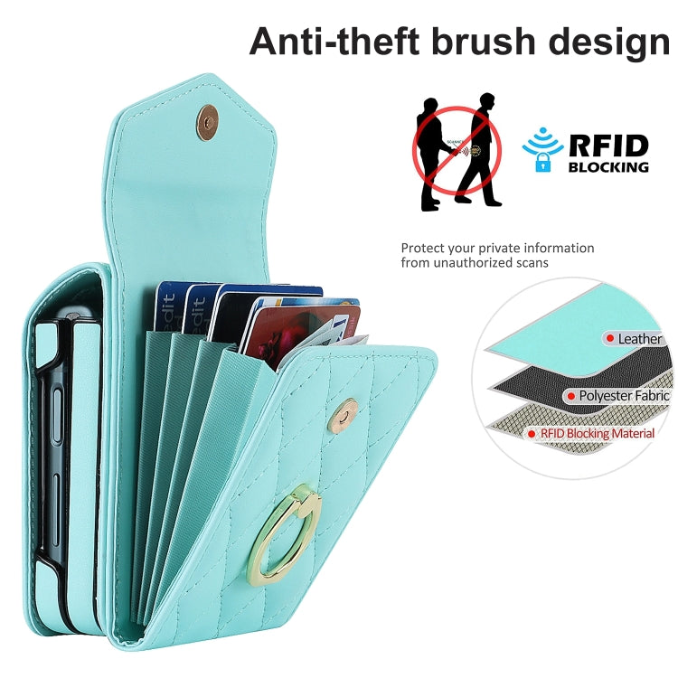 For Samsung Galaxy Z Flip6 / Flip7 FE Diamond Lattice RFID Card Slot Phone Case with Ring Holder(Green) - Galaxy Z Flip6 5G Cases by buy2fix | Online Shopping UK | buy2fix
