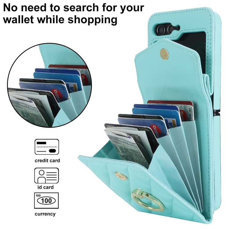 For Samsung Galaxy Z Flip6 / Flip7 FE Diamond Lattice RFID Card Slot Phone Case with Ring Holder(Green) - Galaxy Z Flip6 5G Cases by buy2fix | Online Shopping UK | buy2fix