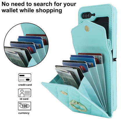 For Samsung Galaxy Z Flip6 / Flip7 FE Diamond Lattice RFID Card Slot Phone Case with Ring Holder(Green) - Galaxy Z Flip6 5G Cases by buy2fix | Online Shopping UK | buy2fix