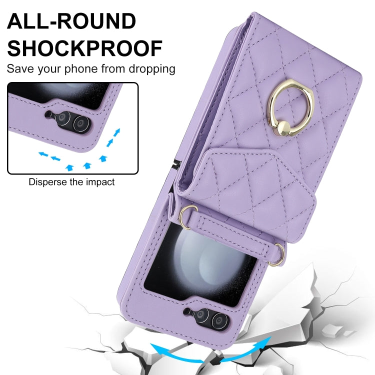For Samsung Galaxy Z Flip6 / Flip7 FE Diamond Lattice RFID Card Slot Phone Case with Ring Holder(Purple) - Galaxy Z Flip6 5G Cases by buy2fix | Online Shopping UK | buy2fix