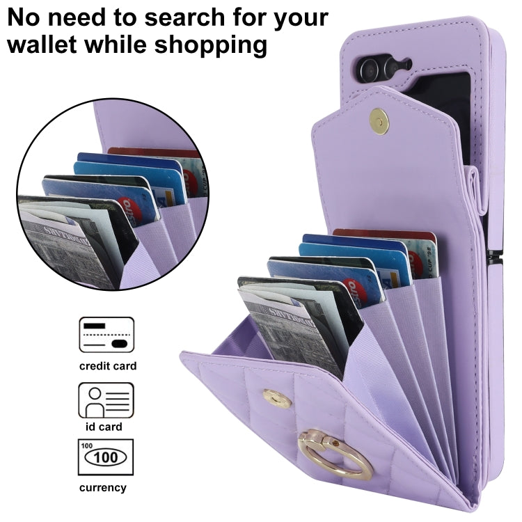 For Samsung Galaxy Z Flip6 / Flip7 FE Diamond Lattice RFID Card Slot Phone Case with Ring Holder(Purple) - Galaxy Z Flip6 5G Cases by buy2fix | Online Shopping UK | buy2fix