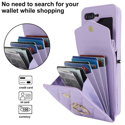 For Samsung Galaxy Z Flip6 / Flip7 FE Diamond Lattice RFID Card Slot Phone Case with Ring Holder(Purple) - Galaxy Z Flip6 5G Cases by buy2fix | Online Shopping UK | buy2fix