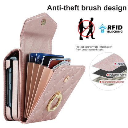 For Samsung Galaxy Z Flip6 Diamond Lattice RFID Card Slot Phone Case with Ring Holder(Rose Gold) - Galaxy Z Flip6 5G Cases by buy2fix | Online Shopping UK | buy2fix