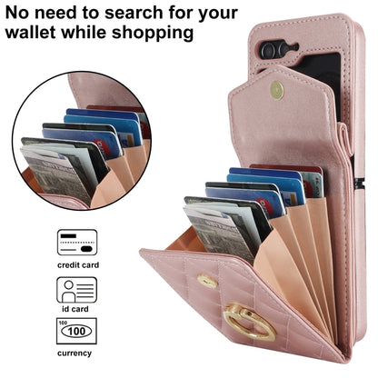 For Samsung Galaxy Z Flip6 Diamond Lattice RFID Card Slot Phone Case with Ring Holder(Rose Gold) - Galaxy Z Flip6 5G Cases by buy2fix | Online Shopping UK | buy2fix