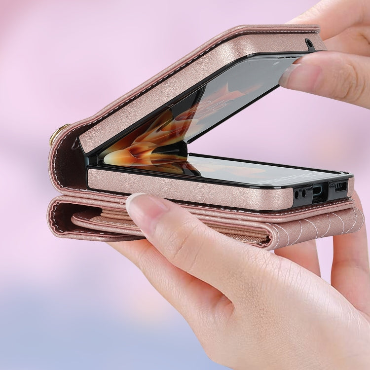 For Samsung Galaxy Z Flip6 Diamond Lattice RFID Card Slot Phone Case with Ring Holder(Rose Gold) - Galaxy Z Flip6 5G Cases by buy2fix | Online Shopping UK | buy2fix
