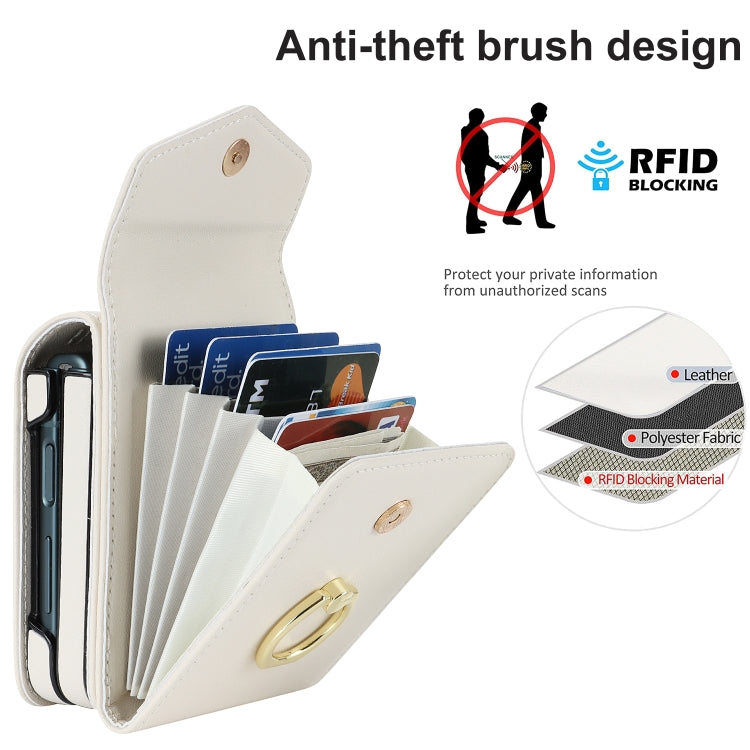 For Samsung Galaxy Z Flip5 Litchi Texture RFID Card Slot Phone Case with Ring Holder(White) - Galaxy Z Flip5 Cases by buy2fix | Online Shopping UK | buy2fix