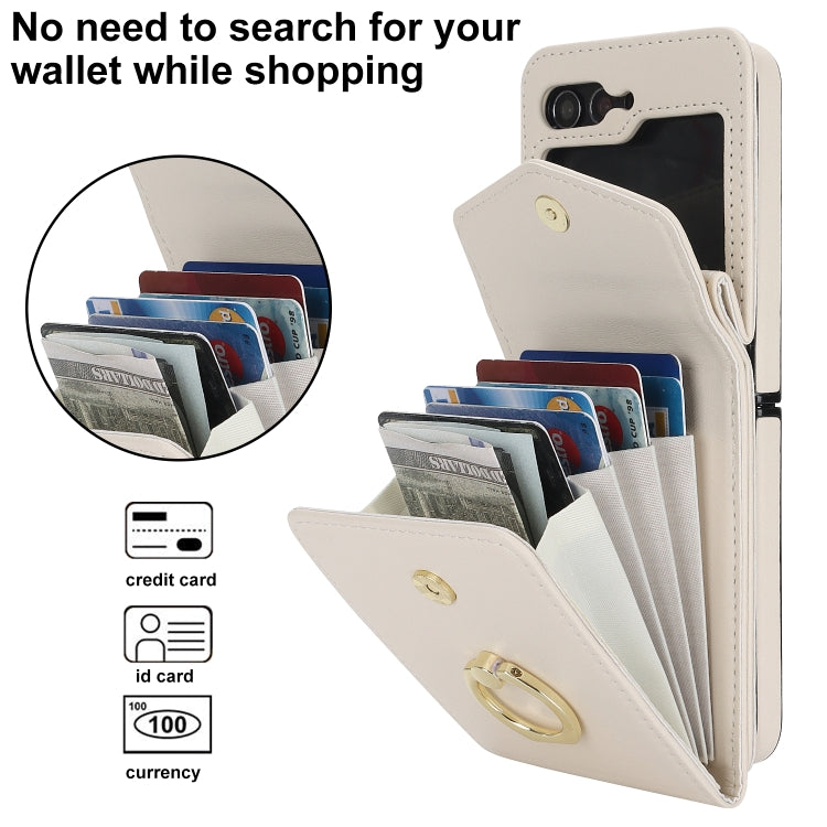 For Samsung Galaxy Z Flip5 Litchi Texture RFID Card Slot Phone Case with Ring Holder(White) - Galaxy Z Flip5 Cases by buy2fix | Online Shopping UK | buy2fix