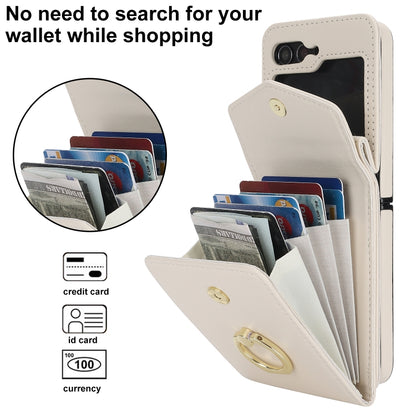 For Samsung Galaxy Z Flip5 Litchi Texture RFID Card Slot Phone Case with Ring Holder(White) - Galaxy Z Flip5 Cases by buy2fix | Online Shopping UK | buy2fix