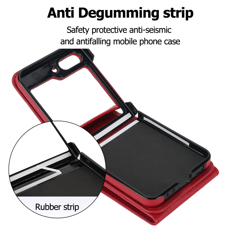 For Samsung Galaxy Z Flip5 Litchi Texture RFID Card Slot Phone Case with Ring Holder(Red) - Galaxy Z Flip5 Cases by buy2fix | Online Shopping UK | buy2fix