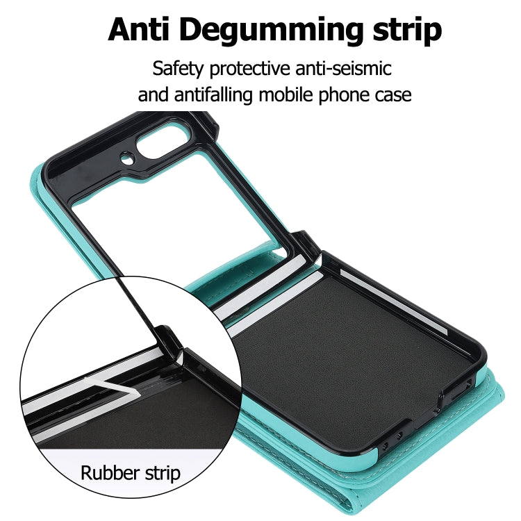 For Samsung Galaxy Z Flip5 Litchi Texture RFID Card Slot Phone Case with Ring Holder(Green) - Galaxy Z Flip5 Cases by buy2fix | Online Shopping UK | buy2fix