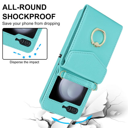 For Samsung Galaxy Z Flip5 Litchi Texture RFID Card Slot Phone Case with Ring Holder(Green) - Galaxy Z Flip5 Cases by buy2fix | Online Shopping UK | buy2fix
