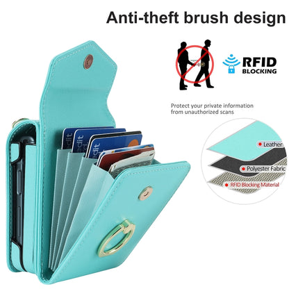 For Samsung Galaxy Z Flip5 Litchi Texture RFID Card Slot Phone Case with Ring Holder(Green) - Galaxy Z Flip5 Cases by buy2fix | Online Shopping UK | buy2fix