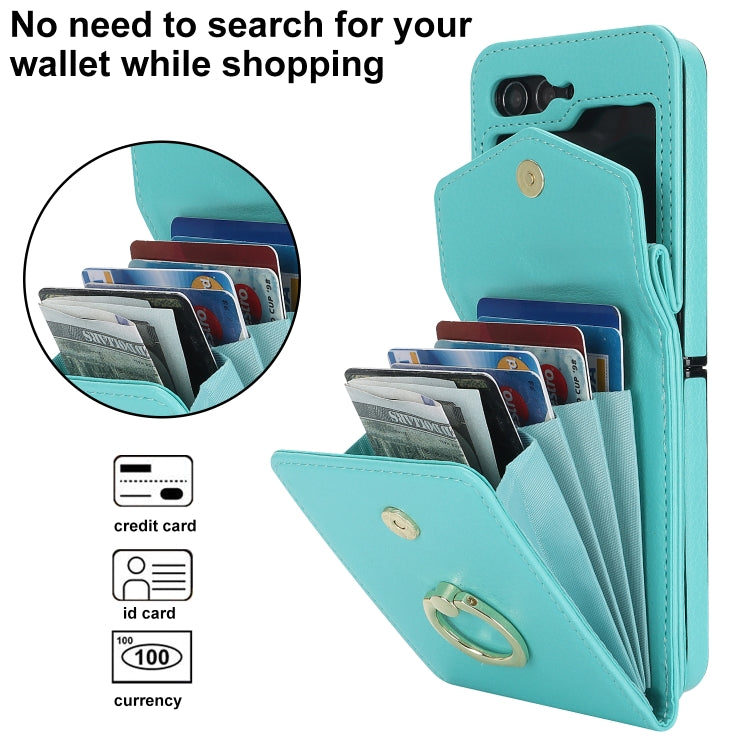 For Samsung Galaxy Z Flip5 Litchi Texture RFID Card Slot Phone Case with Ring Holder(Green) - Galaxy Z Flip5 Cases by buy2fix | Online Shopping UK | buy2fix