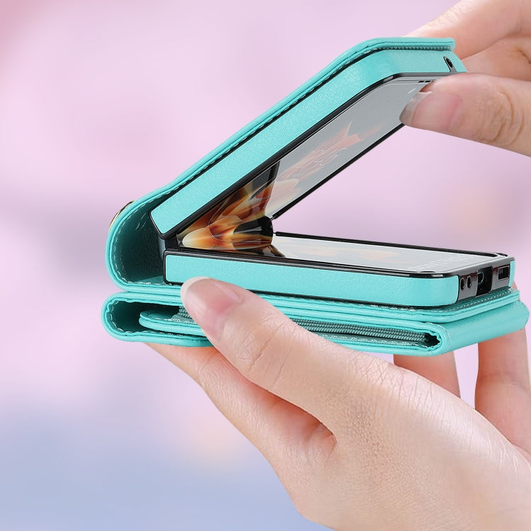 For Samsung Galaxy Z Flip5 Litchi Texture RFID Card Slot Phone Case with Ring Holder(Green) - Galaxy Z Flip5 Cases by buy2fix | Online Shopping UK | buy2fix