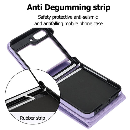 For Samsung Galaxy Z Flip5 Litchi Texture RFID Card Slot Phone Case with Ring Holder(Purple) - Galaxy Z Flip5 Cases by buy2fix | Online Shopping UK | buy2fix