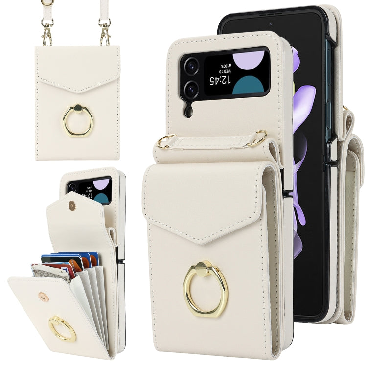 For Samsung Galaxy Z Flip4 Litchi Texture RFID Card Slot Phone Case with Ring Holder(White) - Galaxy Z Flip4 5G Cases by buy2fix | Online Shopping UK | buy2fix