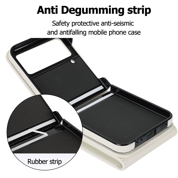 For Samsung Galaxy Z Flip4 Litchi Texture RFID Card Slot Phone Case with Ring Holder(White) - Galaxy Z Flip4 5G Cases by buy2fix | Online Shopping UK | buy2fix