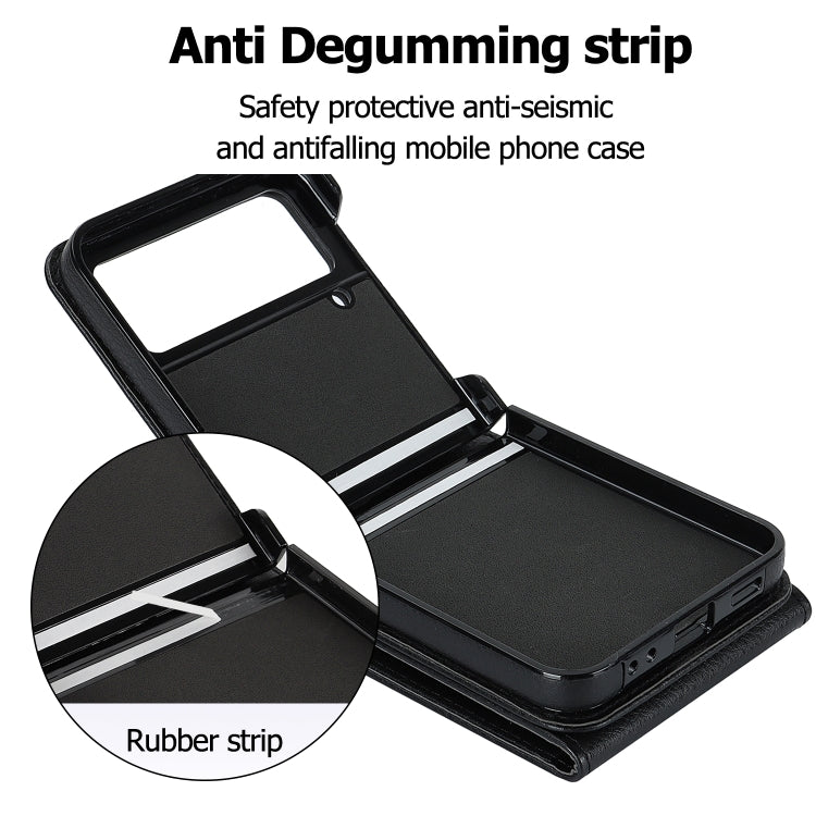For Samsung Galaxy Z Flip4 Litchi Texture RFID Card Slot Phone Case with Ring Holder(Black) - Galaxy Z Flip4 5G Cases by buy2fix | Online Shopping UK | buy2fix