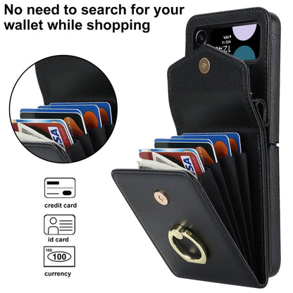 For Samsung Galaxy Z Flip4 Litchi Texture RFID Card Slot Phone Case with Ring Holder(Black) - Galaxy Z Flip4 5G Cases by buy2fix | Online Shopping UK | buy2fix