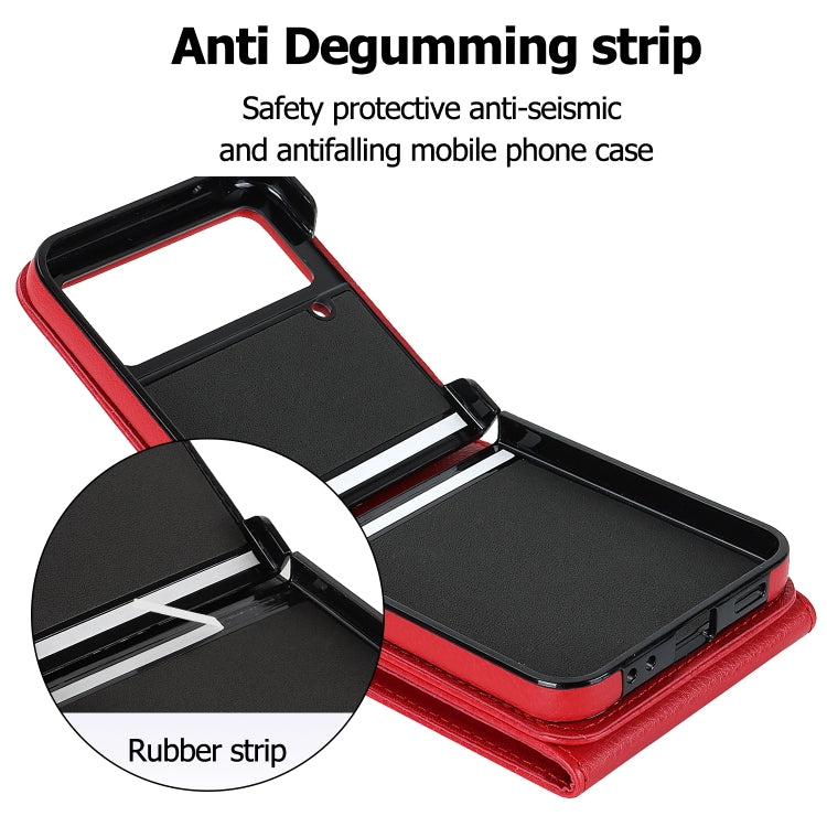 For Samsung Galaxy Z Flip4 Litchi Texture RFID Card Slot Phone Case with Ring Holder(Red) - Galaxy Z Flip4 5G Cases by buy2fix | Online Shopping UK | buy2fix