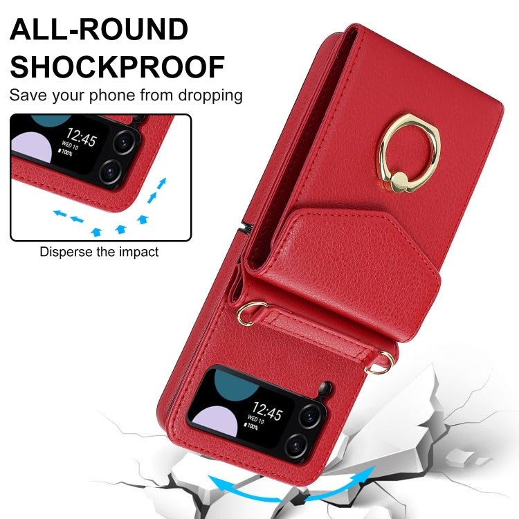 For Samsung Galaxy Z Flip4 Litchi Texture RFID Card Slot Phone Case with Ring Holder(Red) - Galaxy Z Flip4 5G Cases by buy2fix | Online Shopping UK | buy2fix