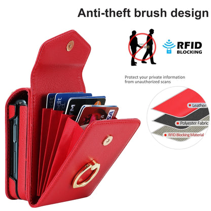 For Samsung Galaxy Z Flip4 Litchi Texture RFID Card Slot Phone Case with Ring Holder(Red) - Galaxy Z Flip4 5G Cases by buy2fix | Online Shopping UK | buy2fix