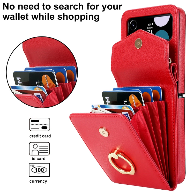 For Samsung Galaxy Z Flip4 Litchi Texture RFID Card Slot Phone Case with Ring Holder(Red) - Galaxy Z Flip4 5G Cases by buy2fix | Online Shopping UK | buy2fix