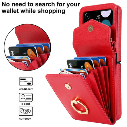 For Samsung Galaxy Z Flip4 Litchi Texture RFID Card Slot Phone Case with Ring Holder(Red) - Galaxy Z Flip4 5G Cases by buy2fix | Online Shopping UK | buy2fix