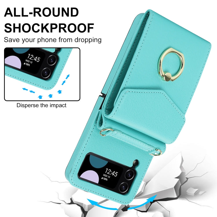 For Samsung Galaxy Z Flip4 Litchi Texture RFID Card Slot Phone Case with Ring Holder(Green) - Galaxy Z Flip4 5G Cases by buy2fix | Online Shopping UK | buy2fix