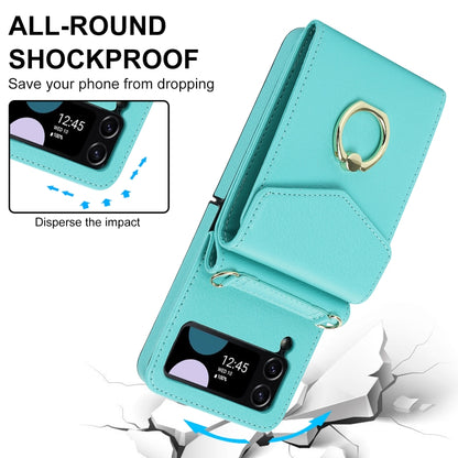 For Samsung Galaxy Z Flip4 Litchi Texture RFID Card Slot Phone Case with Ring Holder(Green) - Galaxy Z Flip4 5G Cases by buy2fix | Online Shopping UK | buy2fix