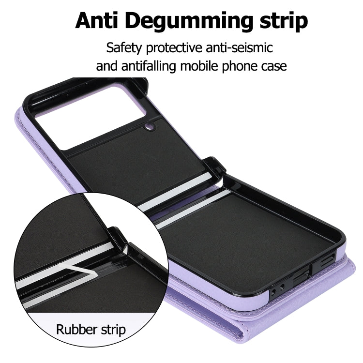 For Samsung Galaxy Z Flip4 Litchi Texture RFID Card Slot Phone Case with Ring Holder(Purple) - Galaxy Z Flip4 5G Cases by buy2fix | Online Shopping UK | buy2fix