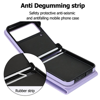 For Samsung Galaxy Z Flip4 Litchi Texture RFID Card Slot Phone Case with Ring Holder(Purple) - Galaxy Z Flip4 5G Cases by buy2fix | Online Shopping UK | buy2fix