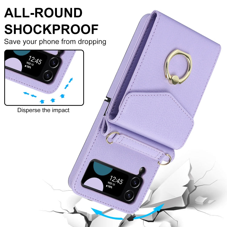 For Samsung Galaxy Z Flip4 Litchi Texture RFID Card Slot Phone Case with Ring Holder(Purple) - Galaxy Z Flip4 5G Cases by buy2fix | Online Shopping UK | buy2fix