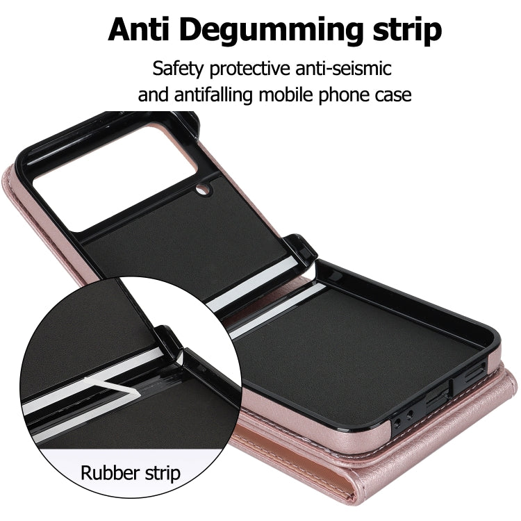 For Samsung Galaxy Z Flip4 Litchi Texture RFID Card Slot Phone Case with Ring Holder(Rose Gold) - Galaxy Z Flip4 5G Cases by buy2fix | Online Shopping UK | buy2fix