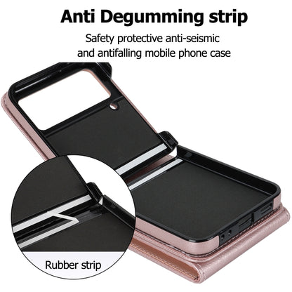 For Samsung Galaxy Z Flip4 Litchi Texture RFID Card Slot Phone Case with Ring Holder(Rose Gold) - Galaxy Z Flip4 5G Cases by buy2fix | Online Shopping UK | buy2fix