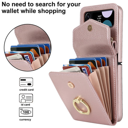 For Samsung Galaxy Z Flip4 Litchi Texture RFID Card Slot Phone Case with Ring Holder(Rose Gold) - Galaxy Z Flip4 5G Cases by buy2fix | Online Shopping UK | buy2fix