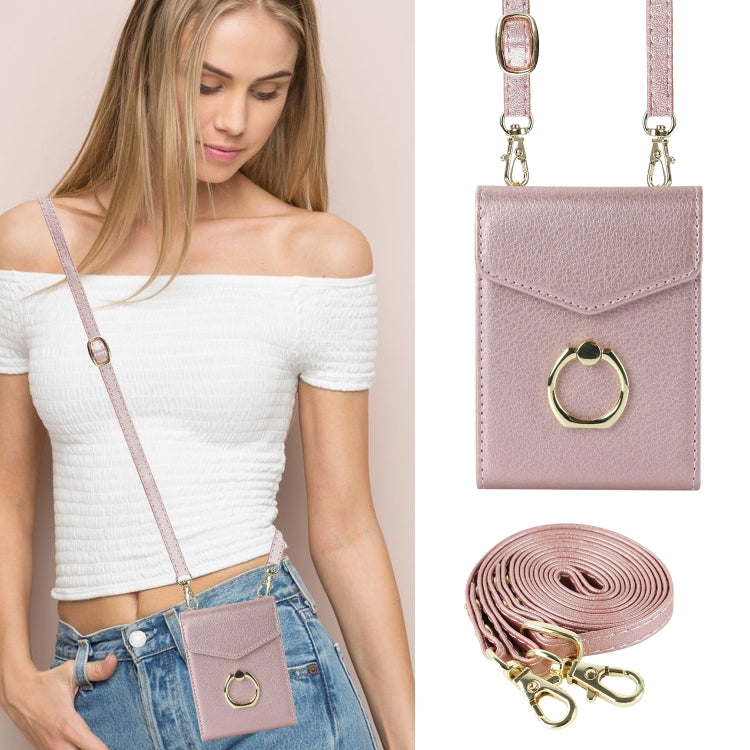 For Samsung Galaxy Z Flip4 Litchi Texture RFID Card Slot Phone Case with Ring Holder(Rose Gold) - Galaxy Z Flip4 5G Cases by buy2fix | Online Shopping UK | buy2fix