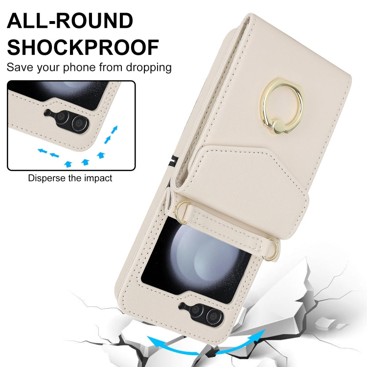 For Samsung Galaxy Z Flip6 Litchi Texture RFID Card Slot Phone Case with Ring Holder(White) - Galaxy Z Flip6 5G Cases by buy2fix | Online Shopping UK | buy2fix