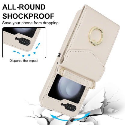 For Samsung Galaxy Z Flip6 Litchi Texture RFID Card Slot Phone Case with Ring Holder(White) - Galaxy Z Flip6 5G Cases by buy2fix | Online Shopping UK | buy2fix