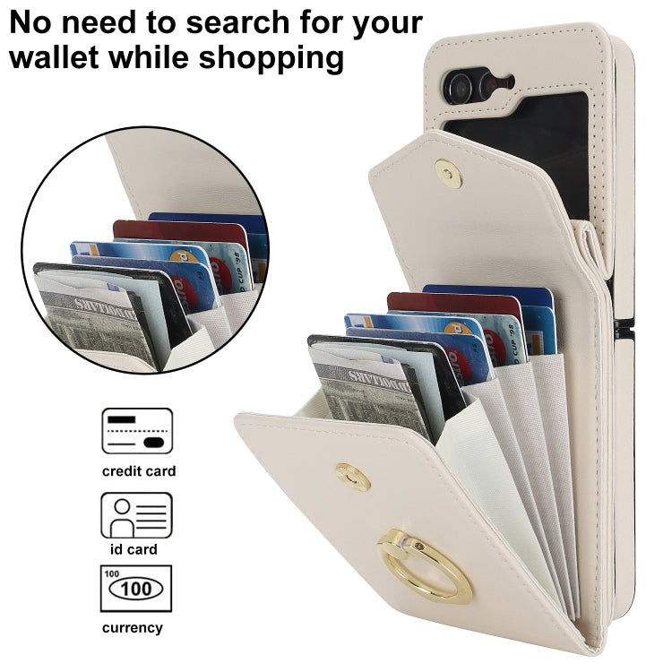 For Samsung Galaxy Z Flip6 Litchi Texture RFID Card Slot Phone Case with Ring Holder(White) - Galaxy Z Flip6 5G Cases by buy2fix | Online Shopping UK | buy2fix