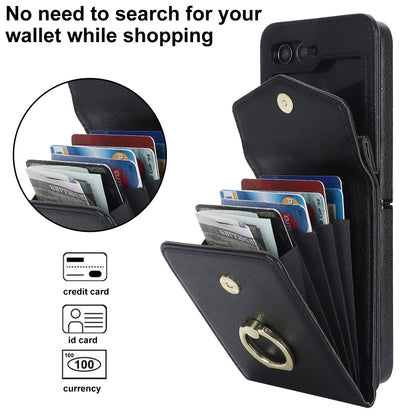 For Samsung Galaxy Z Flip6 Litchi Texture RFID Card Slot Phone Case with Ring Holder(Black) - Galaxy Z Flip6 5G Cases by buy2fix | Online Shopping UK | buy2fix