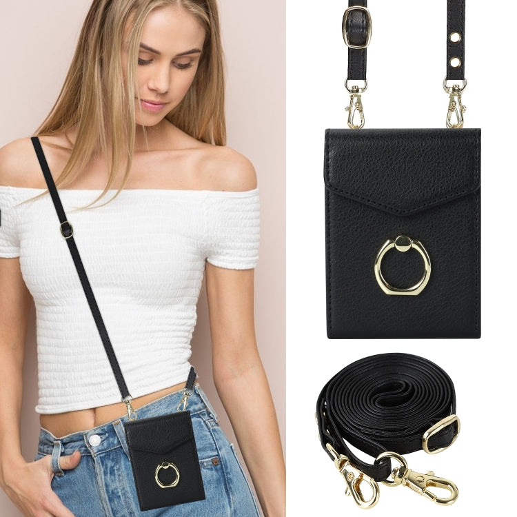 For Samsung Galaxy Z Flip6 Litchi Texture RFID Card Slot Phone Case with Ring Holder(Black) - Galaxy Z Flip6 5G Cases by buy2fix | Online Shopping UK | buy2fix