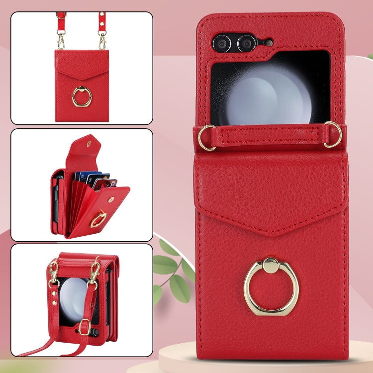 For Samsung Galaxy Z Flip6 / Flip7 FE Litchi Texture RFID Card Slot Phone Case with Ring Holder(Red) - Galaxy Z Flip6 5G Cases by buy2fix | Online Shopping UK | buy2fix